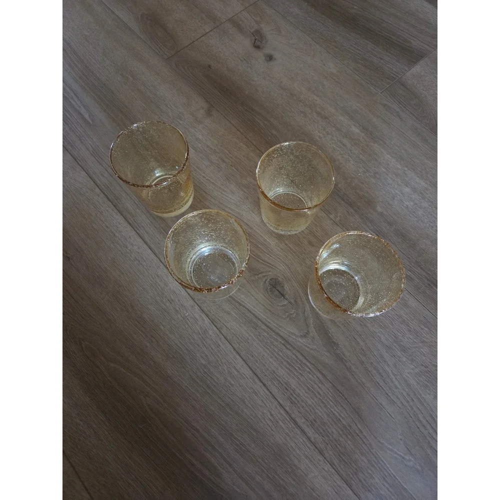 Vintage MCM Amber Seeded Bubble Hand Blown Whiskey Glasses Tumblers Set of 4